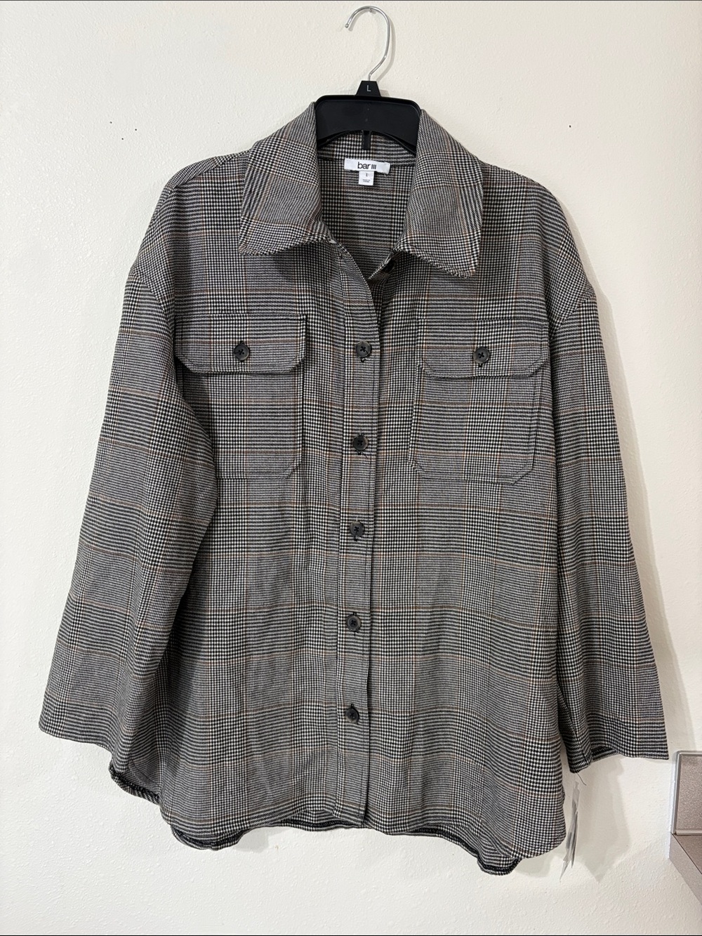 NWT Bar lll Women’s Plaid Alcazar Brown Combo Shirt Jacket Button Up Size L